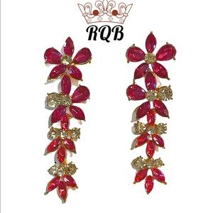 Hot Pink Crystal Flower Earrings Pierced